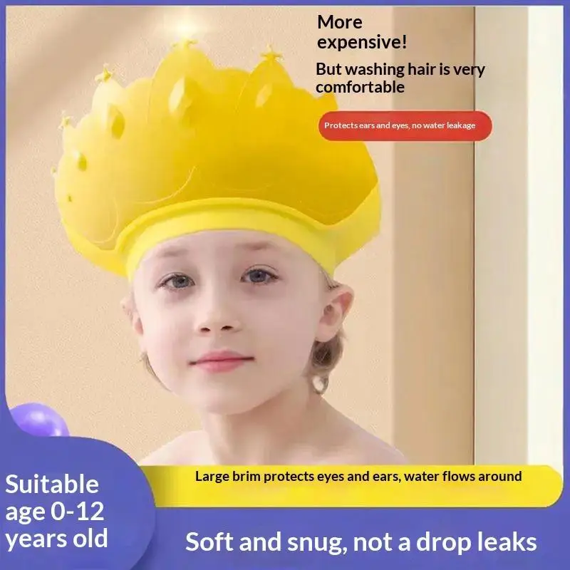 Adjustable Size Children Shampoo Cap Crown Baby Shower Cap Cartoon Bath Visor Infant Hair Shield Ear Protection Waterproof