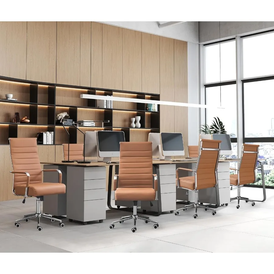 كرسي مكتب بعجلات وأذرع حديثة من جلد البولي يوريثان مريح عالي الظهر تنفيذي مضلع ارتفاع كرسي دوار قابل للتعديل fo