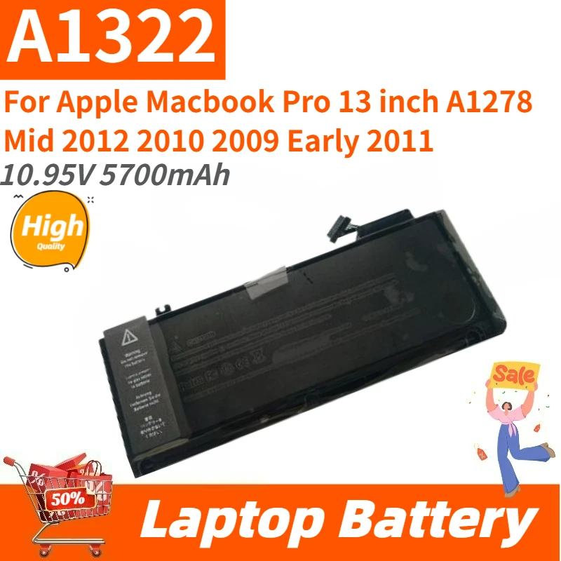 

Новая сменная батарея для ноутбука 10.95V 5700mAh A1322 для Apple Macbook Pro 13 дюймов A1278 Mid 2009, 2010, 2012, Early 2011