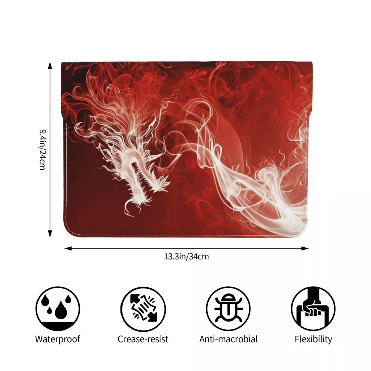 Red Fire Dragon PU Leather Horizontal Laptop Sleeve Shockproof Soft Lining Notebook Case 13 Inch