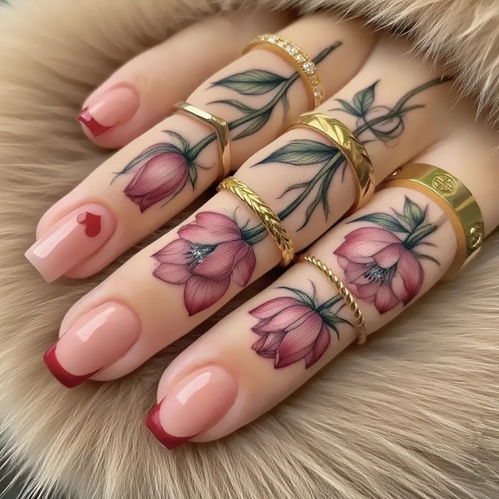 

Acrylic False Nail With Glue Glossy Red French Tips Press On Fake Nails For Woman Finger Short Stiletto Shaped DIY Manicure Tool