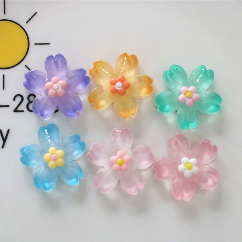 

10 Pcs New Lovely Mini Cartoon Gradient Two Color Cherry Blossom Resin Scrapbook Diy Jewellery Hairpin Accessories Decorate Craf