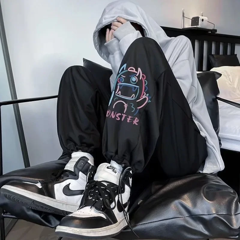 

Plus Size M-8XL Men Pants Oversized Sports Pant Fashion Trend Cartoon Dinosaur Printed Long Pants Loose Casual Sweatpants