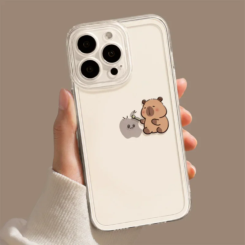 Cute Cartoon Capybara Clear Phone Case For iPhone 16 15 14 11 12 13 Pro Max Plus Mini 7 8 SE XS XR Transparent Cover Fundas Skin