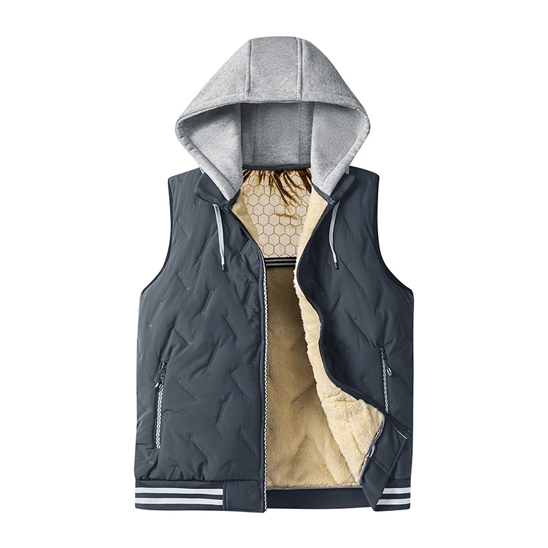 

Зимняя мужская куртка без рукавов на флисовой подкладке, новинка 2025, легкий теплый пуховый жилет, пальто для мужчин, парки с капюшоном из овечьей шерсти, жилет