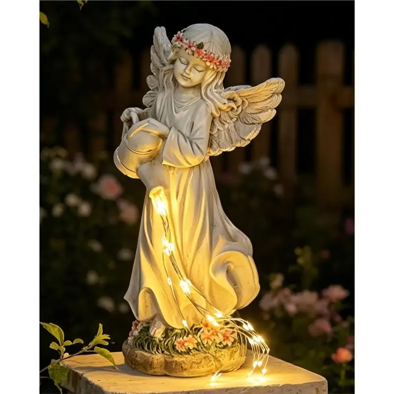 AAAF Outdoor Garden Angel Solar Lights, Resin Angel Statue Featuring Warm Glow Light Effects- 10 Inch Garden Decor Accent Gift