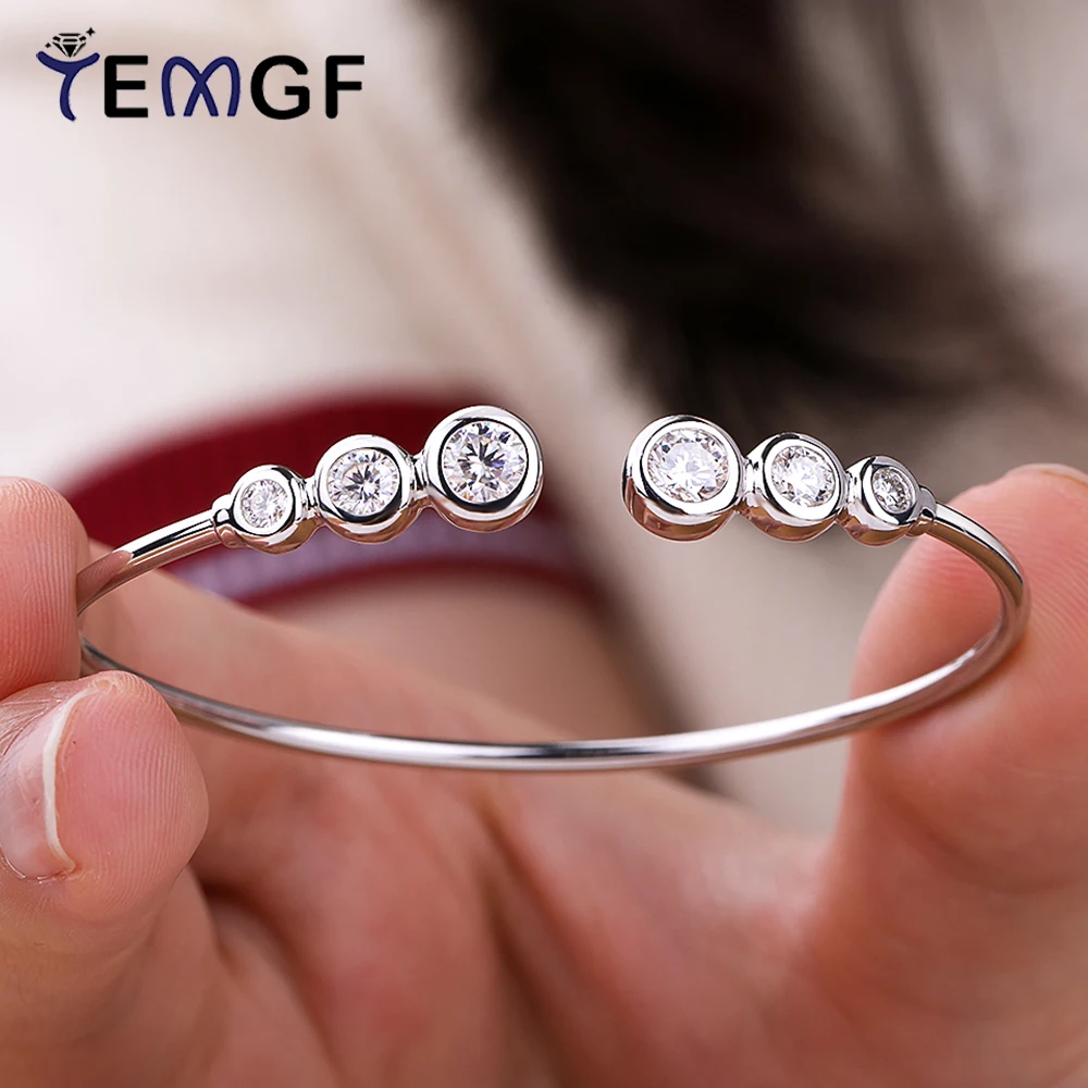

TEMGF простой браслет из серебра 925 пробы с открытым концом, цвет D, инкрустация муассанитом, браслеты для женщин, роскошные очаровательные ювелирные изделия, сертификация GRA