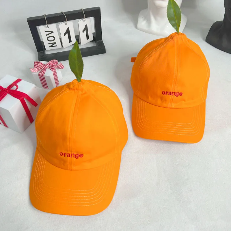 New Fashion Caps Cool Style Kawaii Hats Funny Design Orange Embroidered Orange Baseball Cap Women Soft Top Baseball Cap Men Caps
