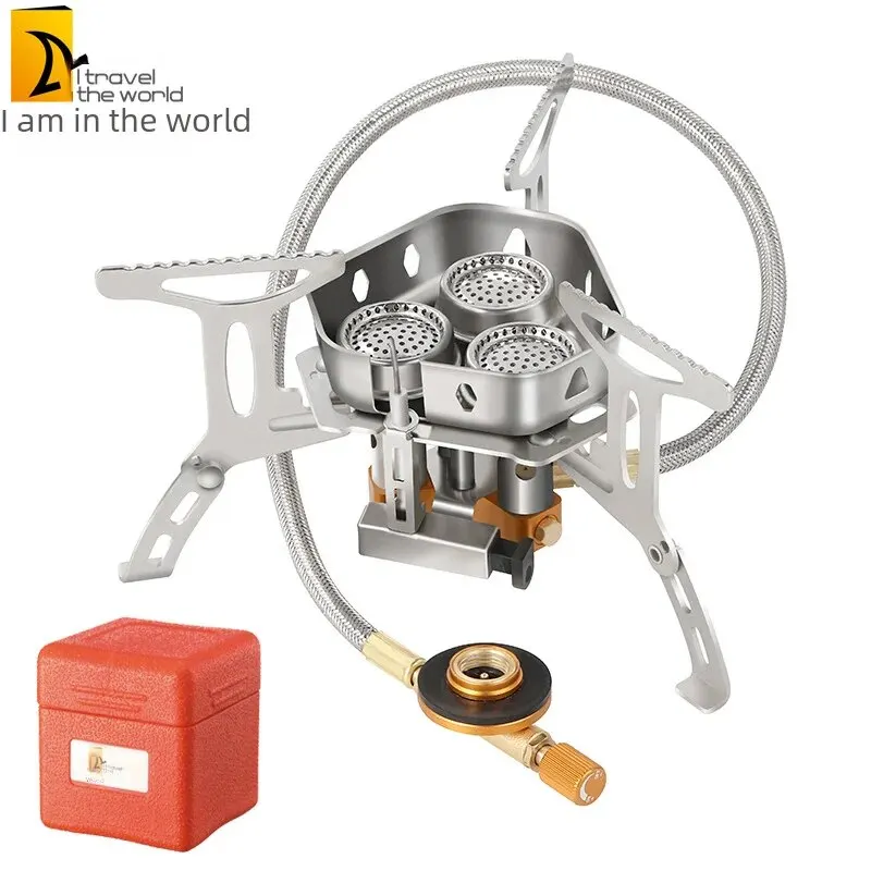 Портативная Туристическая газовая плита с тремя головками, огнестойкая ветрозащитная газовая плита, аксессуары для газовой плиты