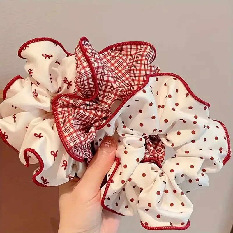 2/3 Stück karierte gepunktete Haargummis, weiche elastische Haargummis, Haarbänder, modische Haar-Accessoires für Frauen und Mädchen