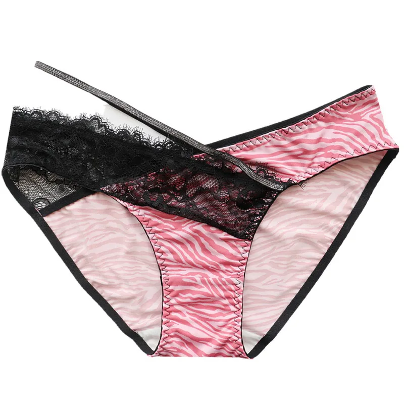 Women's Zebra Print Lace Low Rise Briefs Seductive Cross Strap Panties Sexy Lingerie Underwear