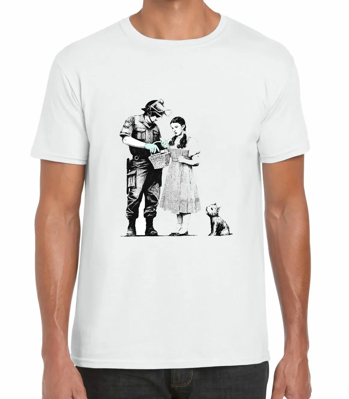 

Banksy Art Dorothy and Policeman Trendy Men's Printed Cotton T-shirt Top