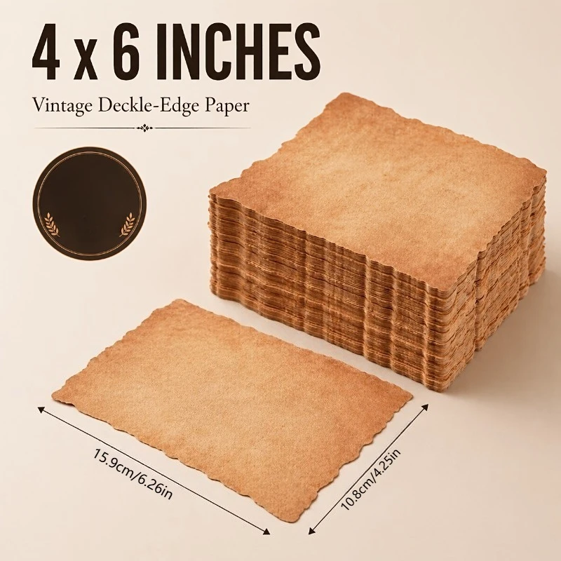 Vintage-style Blank Paper,Yellow Parchment with Decorative Edged Craft Paper, Suitable for Writing, Invitations, Greeting Cards