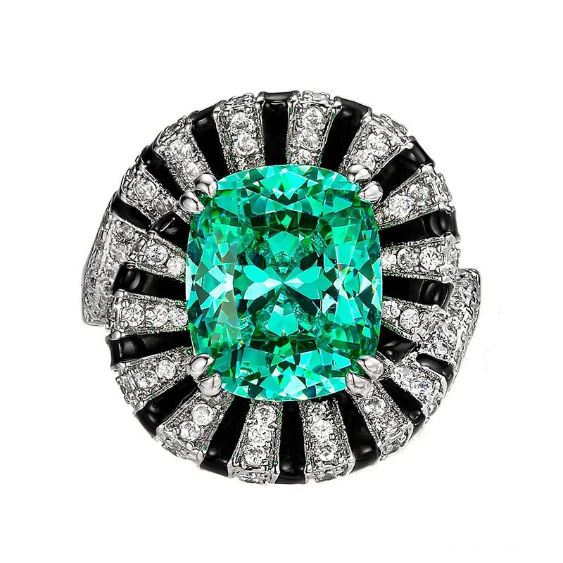 

KQDANCE Black Enamel with 10*12 mm Created Purple Pink Blue Paraiba Green Gemstone High Carbon Diamond Rings Stone Jewelry
