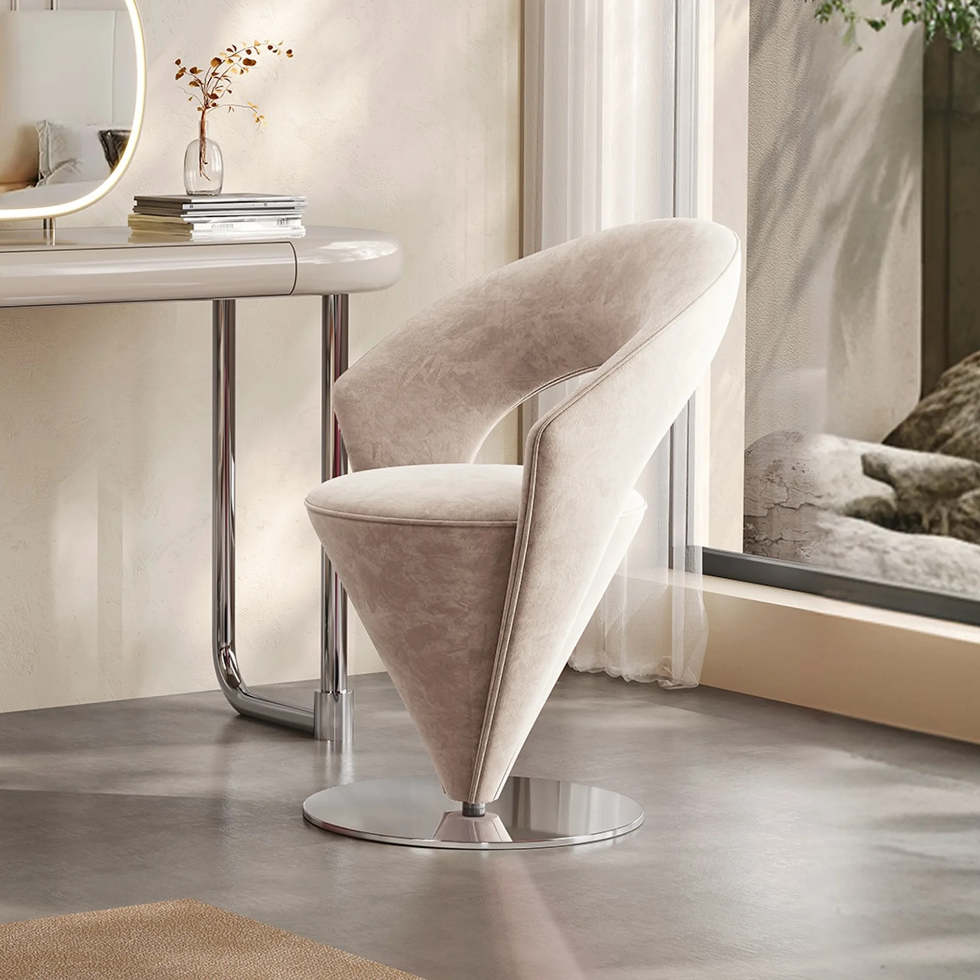 Custom Rotatable Nordic Fabric Modern Bedroom Dressing Stool Trendy Makeup Chair Minimalist Home Furniture