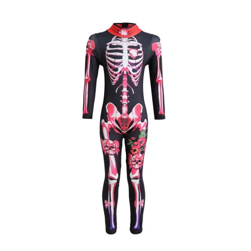 Kids Adult Floral Skeleton Jumpsuit Halloween Day Of The Dead Cosplay Dress Costume Skeleton 3D Printed Trick or Treat Outfit