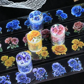 Fita PET Journamm Flores, Scrapbooking Criativo, Adesivo Feito à Mão, Lixo Diário Suprimentos DIY, Artesanato Suprimentos, 50mm x 2m