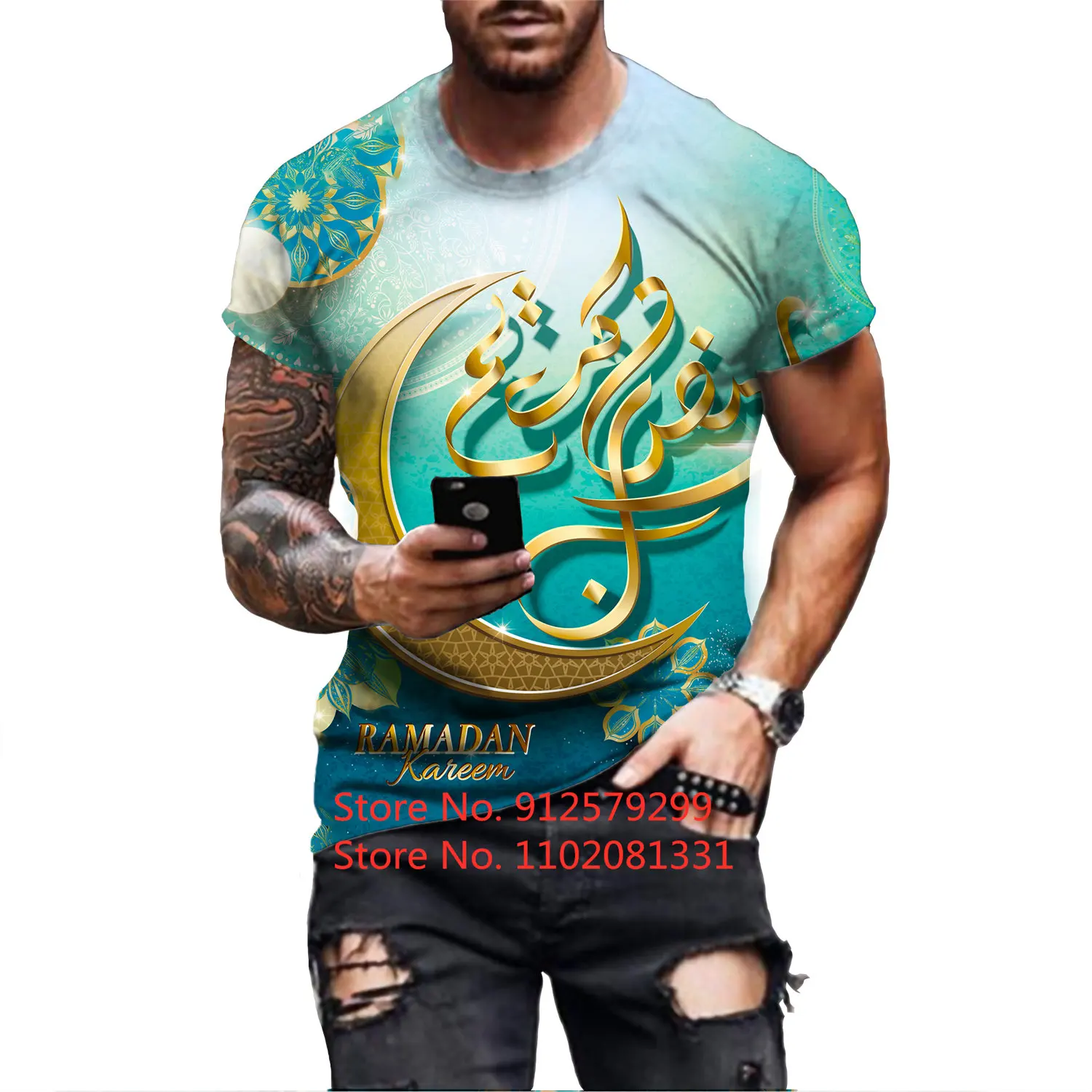 Unisex Fashion Casual Arab Islamic Muslim Short Sleeve Mubarak T-shirts Culture Print Tee Shirts Tops