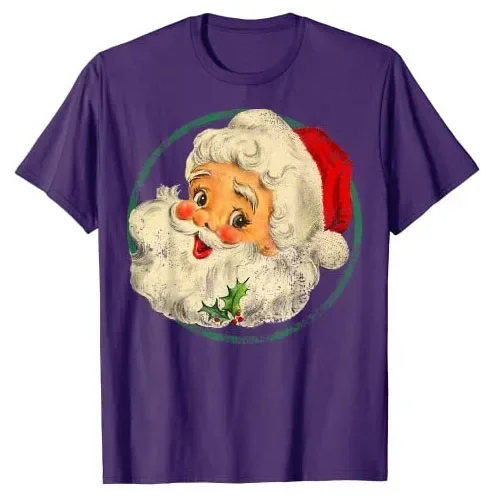 Short Sleeve Graphic Tee Tops Funny Family Matching Xmas Costume Gifts Vintage Christmas Claus Face Old Fashioned T-Shirt