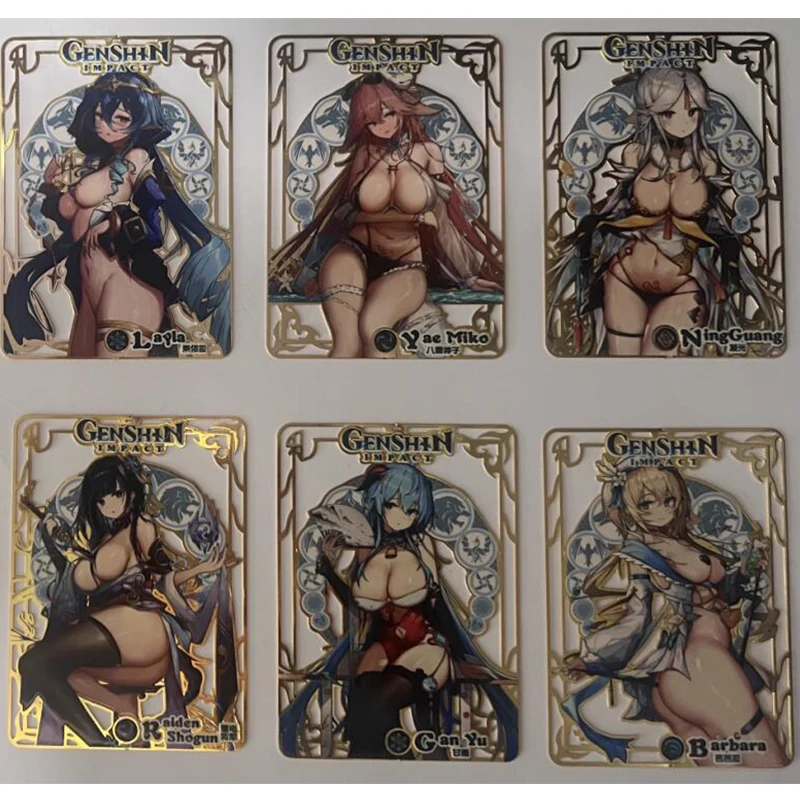 Anime Goddess Story Yae Miko Lumine Barbara Gunnhildr Hu Tao Ganyu Keqing Klee Metal Card Collectible Card Toy Birthday Gift