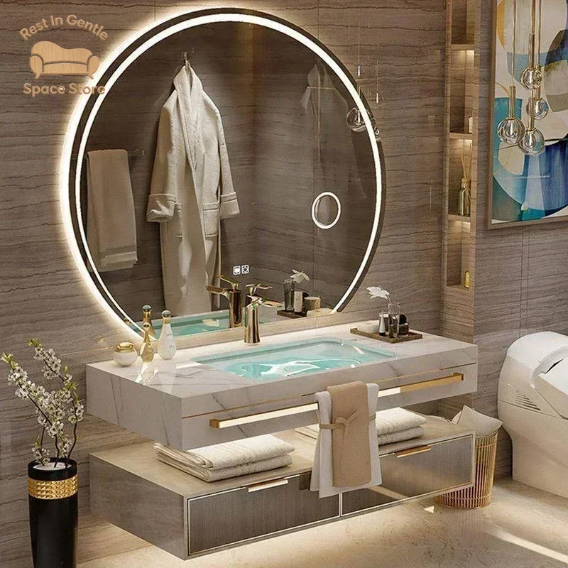 Bathroom Cabinet with Smart Mirror Modern Bathroom Vanity Cabinets Slate Ceramic Double Washbasin Under Sink New