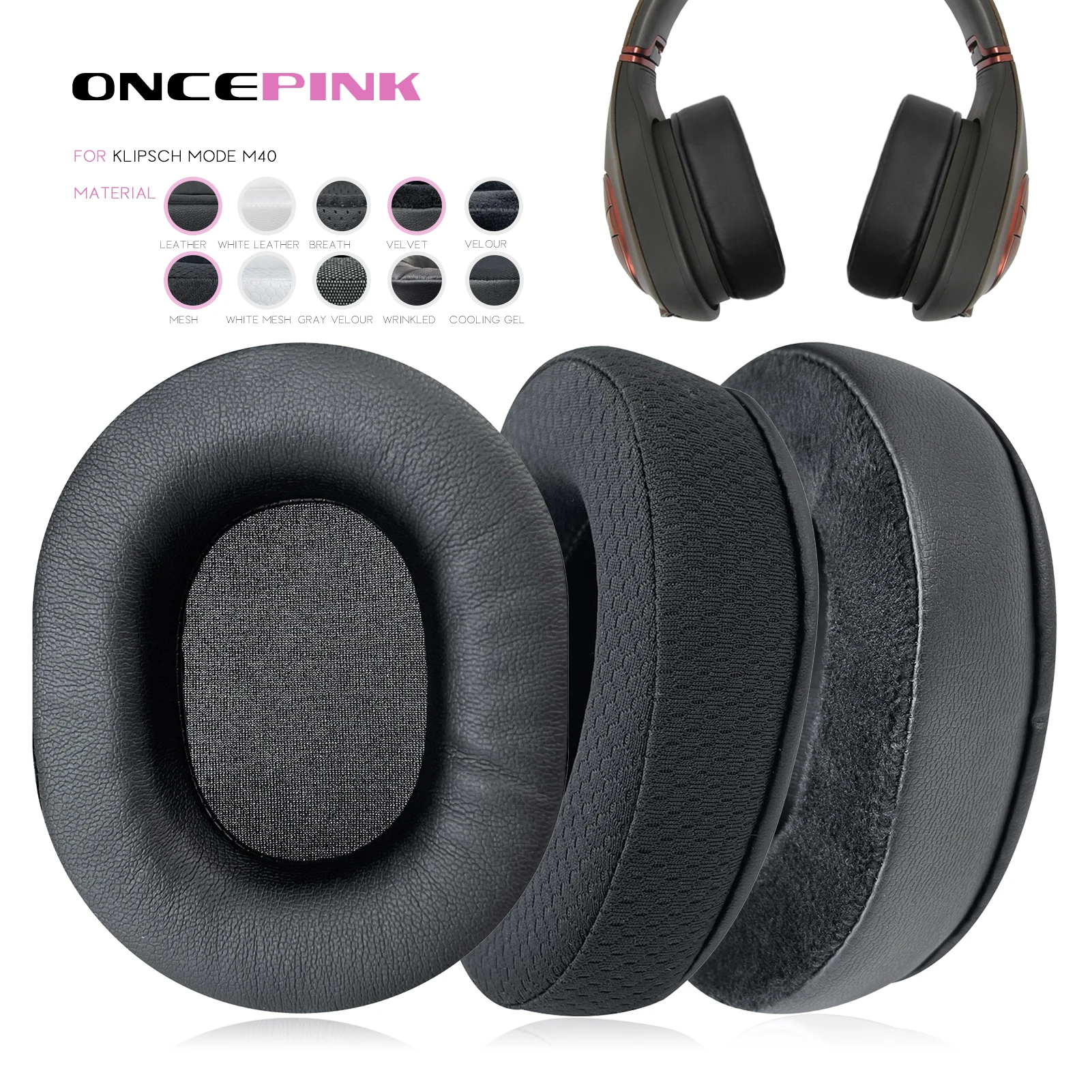 Oncepink Replacement Ear Pads for Klipsch Mode M40 Headphone Thicken Cushion Earcups Headset Ear Covers Earmuffs