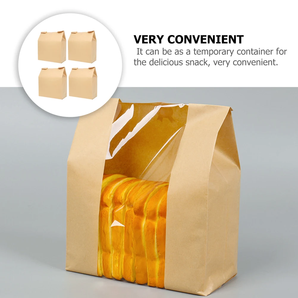 

50pcs Kraft Paper Bread For Homemade Bread Baking Toast Packaging Pouches Multi-Function Treat Bags Cookie Packing Bakery Supply