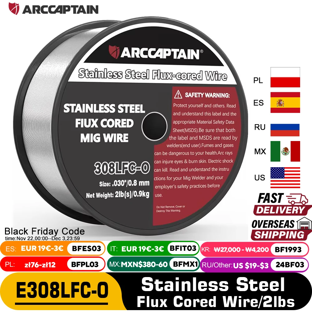 ARCCAPTAIN roestvrijstalen gevulde draad MIG-lasdraden E308LFC-O.030-diameter 2 pond spoel voor Mig-lasmachine