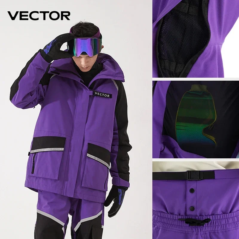 Marca VECTOR, chaqueta de esquí para hombre y mujer, traje de esquí impermeable cálido a prueba de viento para invierno, abrigo de Snowboard para