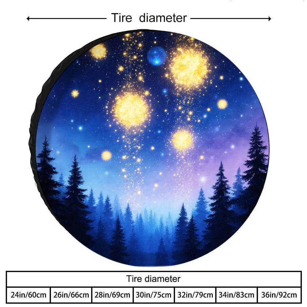 Starry Night Forest Tire Cover Polyester Durable Weather Resistant RV SUV Truck Spare Wheel Protector