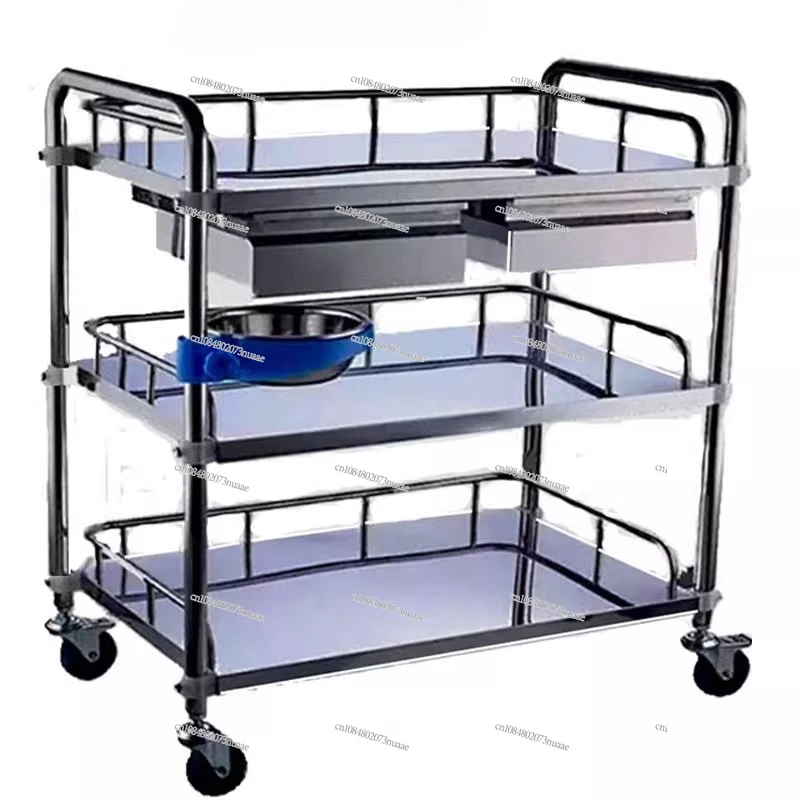 

For Stainless Steel Medical Trolley 3 Layer Multifunctional Instrument Cart for Hospital