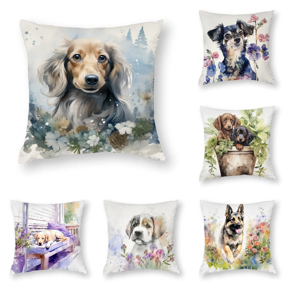 

Watercolor Pet Dog Pillow Case 3D Print Polyester Fiber 40*40 cm Home Sofa Throw Pillow Cover Decoration Festival Gift