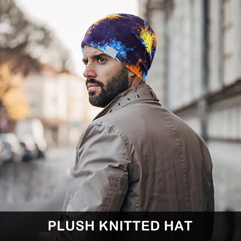 Winter Thermal Beanie Men Plush Pullover Hat Ear Protection Ear Protection Plush Dome Pullover Wool