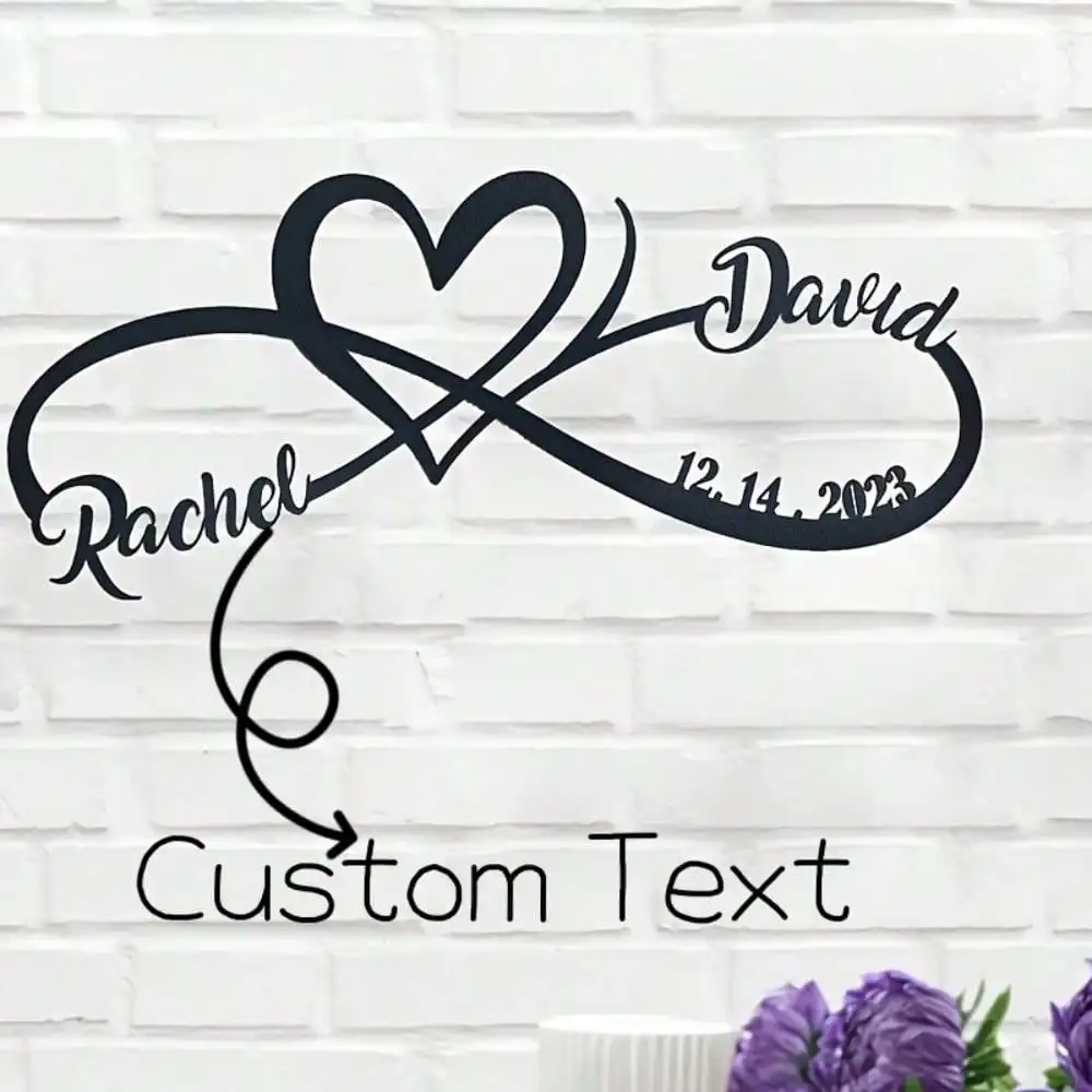 Personalized Metal Nameplate Custom Couple Name Sign Infinity Heart Wedding Anniversary Gift For Her Vintage Home Decor