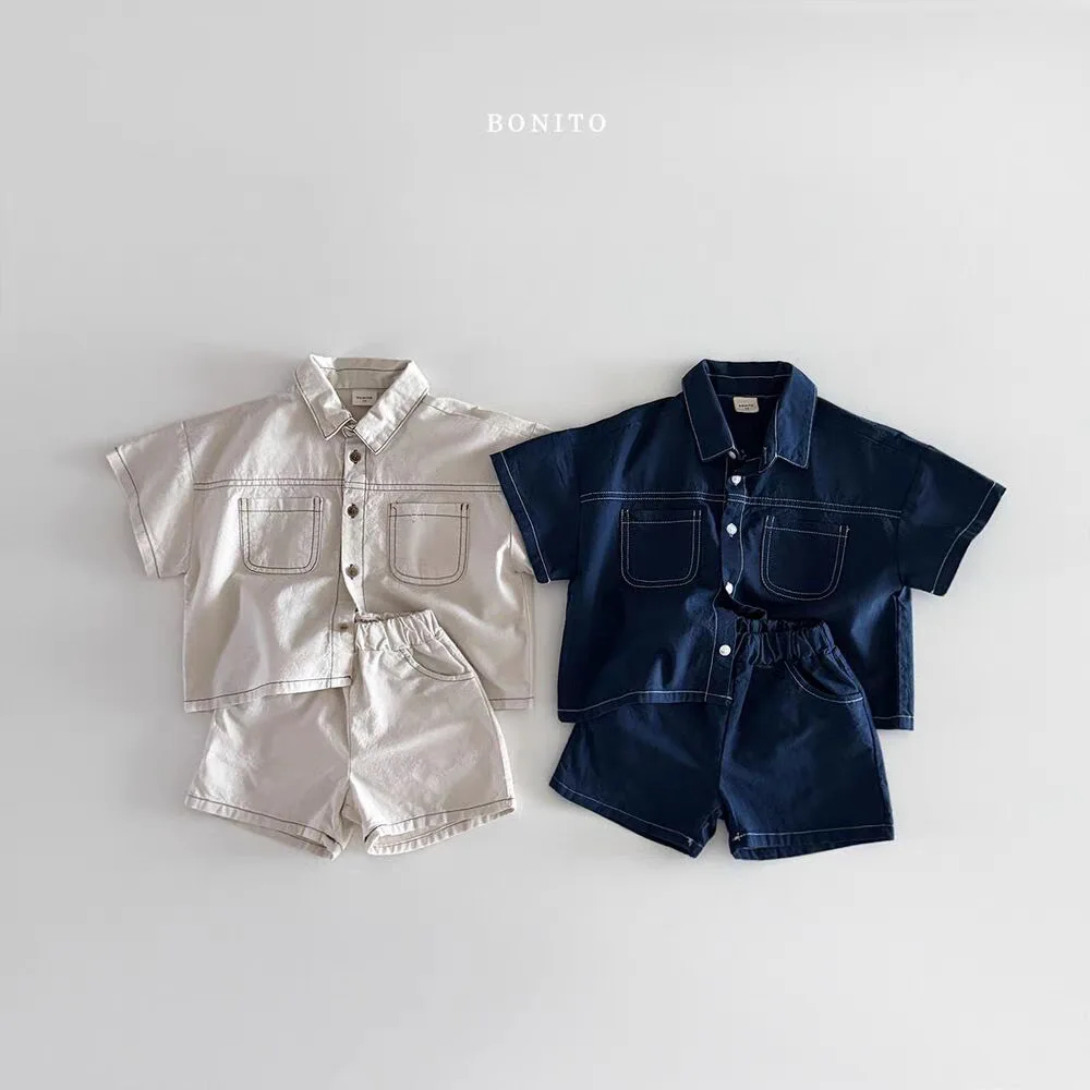 2025 Summer New Baby Short Sleeve Clothes Set Boys Girls Lapel Denim Shirts + Shorts 2pcs Suit Kids Toddler Casual Outfits