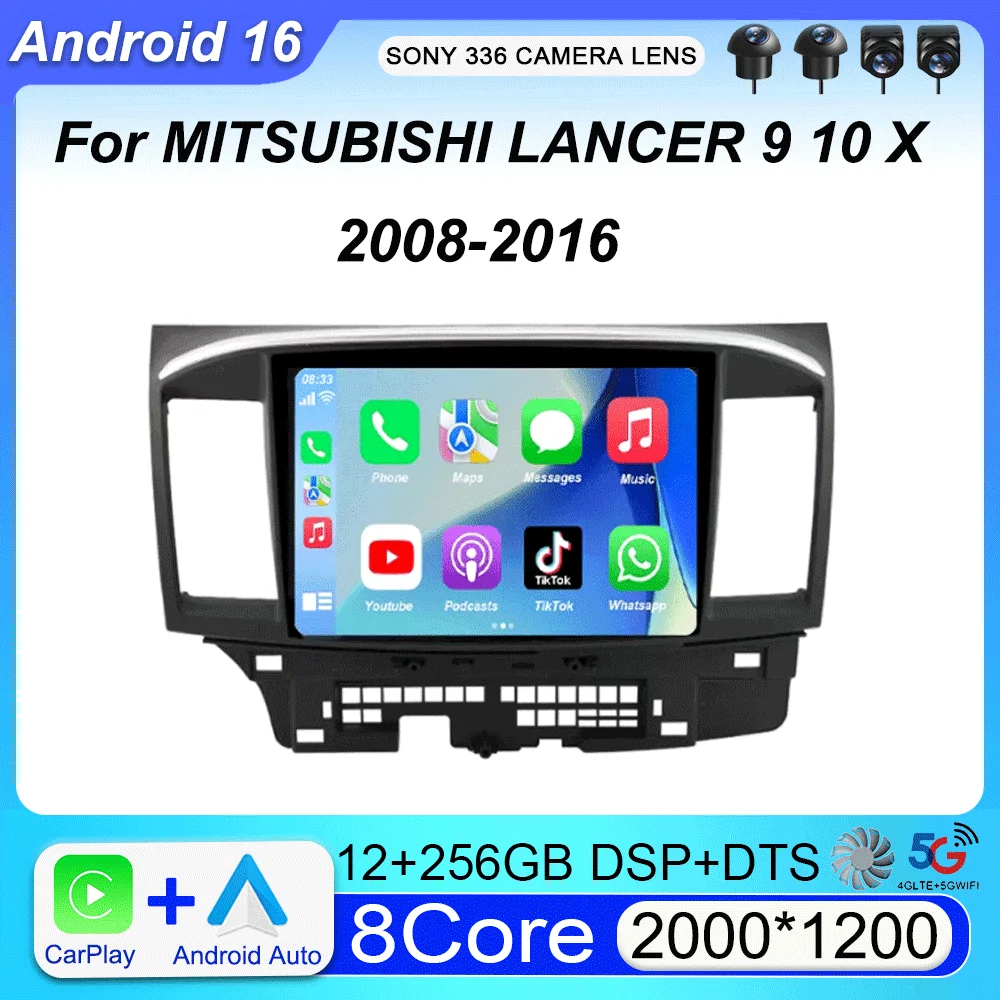 Reproductor de video para MITSUBISHI LANCER 9 10 X 2008 - 2016, radio de coche Android de 9 pulgadas, estéreo, audio, GPS, Carplay, pantalla para auto.