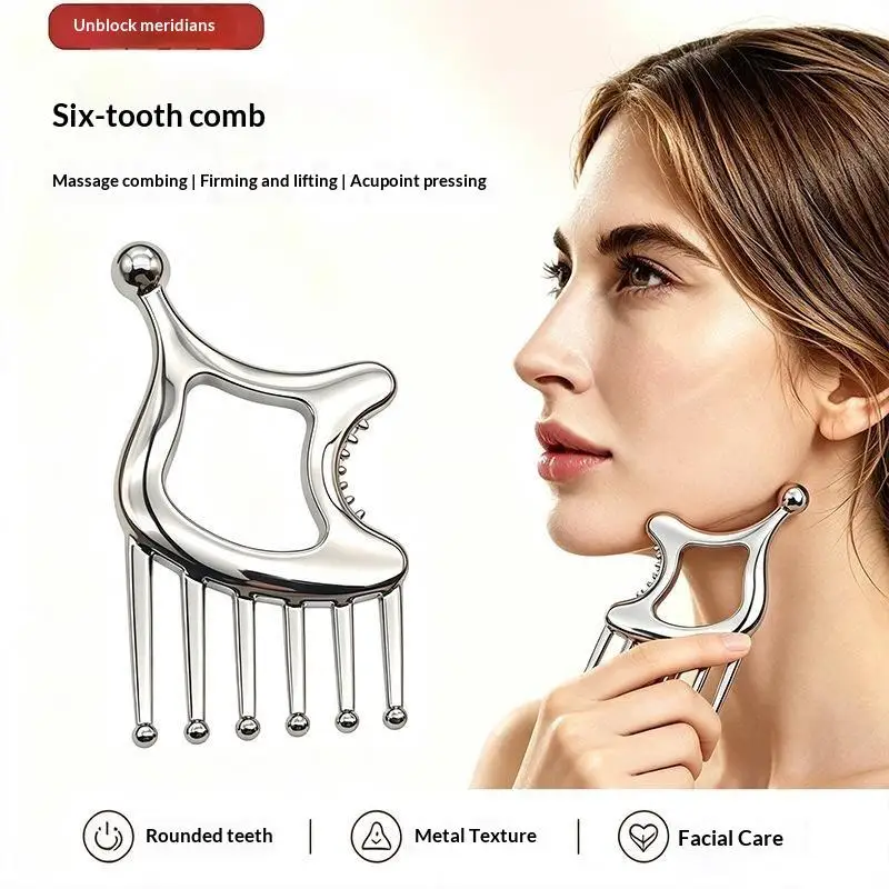 Multifunktionaler Kopfhaut-Massagekamm, Metall-Gua-Sha-Werkzeuge für Nacken, Gesicht, Augen, Tiefengewebe-Entspannungs-Schabebrett, Myofaszial-Massagegerät – Detail 2