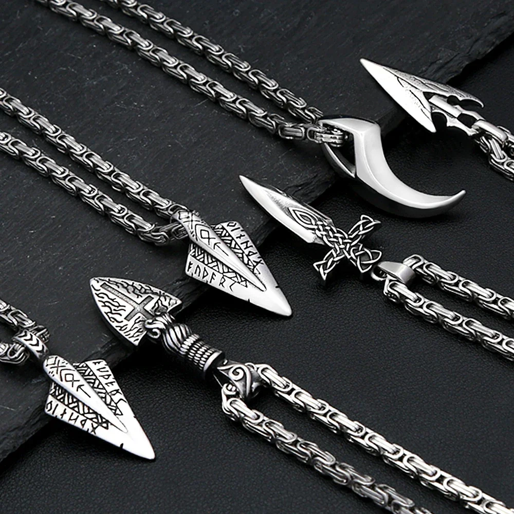 Vintage Wikinger-Speer Anhänger Halskette Punk Edelstahl Nordische Runen Halsketten für Männer Frauen Amulett Schmuck Geschenke Dropshipping