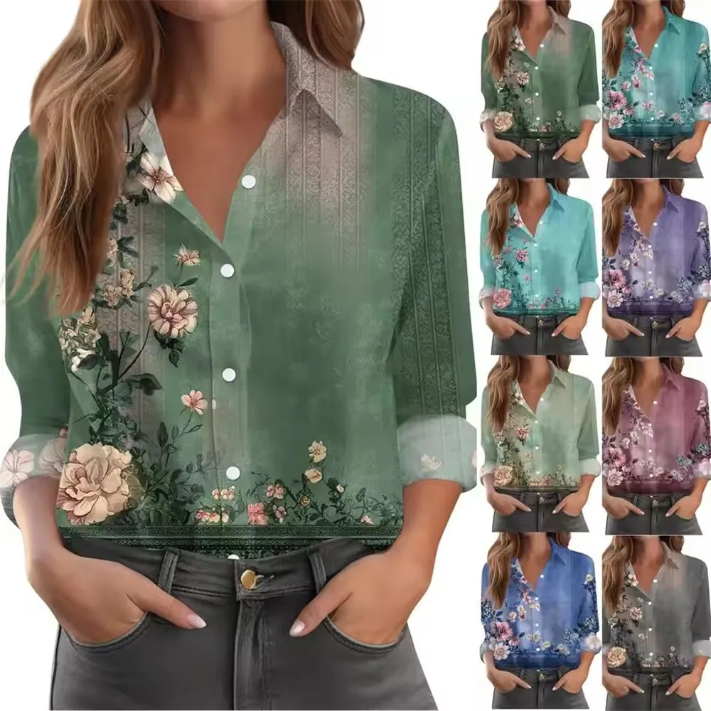 

Women's 3D Printed Blouse Floral Print Polyester Long Sleeve Shirts Spring and Autumn Fashion Casual Daily Wear Lapel 3D Shirts