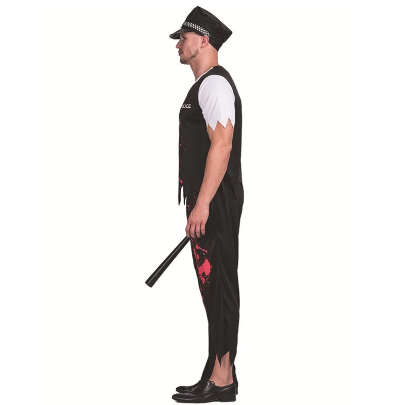 Man Zombie Politie Scary Cosplay Volwassen Halloween Bloody Politieagent Kostuums Carnaval Purim Nachtclub Bar Rollenspel Party Dress