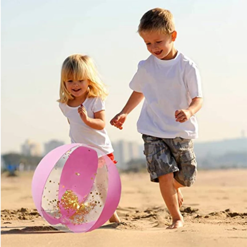 40cm Inflatable Glitter Beach Ball Summer Water Ball Sequin Children Beach Toys for Kids Adult Swimming Pool Toys Party Games