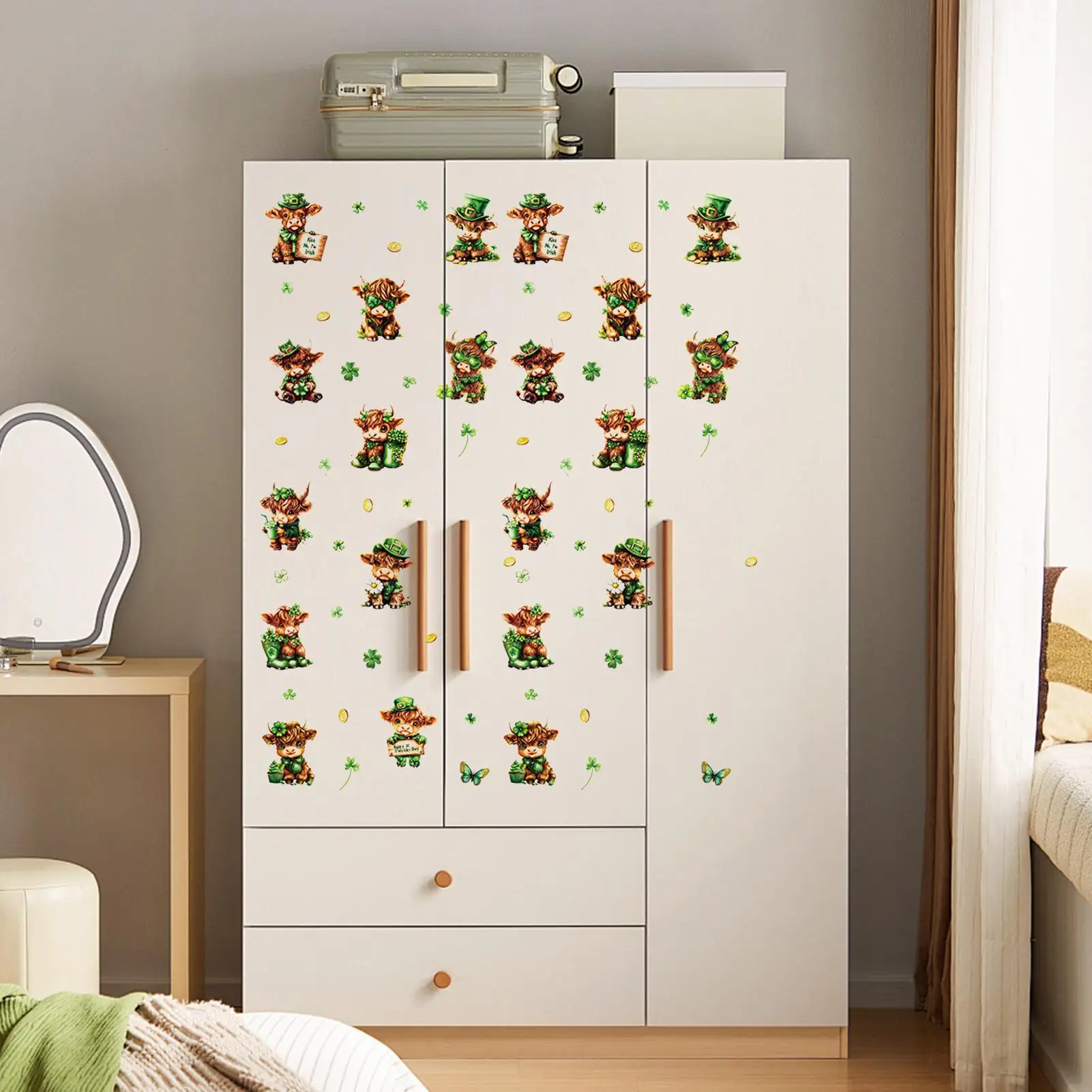 St Patricks Cow Stickers Reusable Green Cartoon PVC Party Decal Transfers Cow Holiday Stickers For Notebook Computer Water