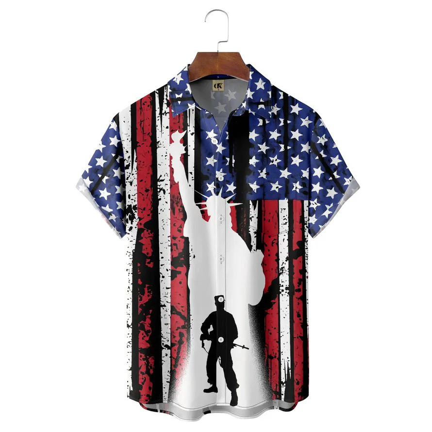 Digital Printed Men's Short Sleeved Shirt, Casual Short Sleeved Collar Shirt, Loose and Fashionable Versatile Top 2025