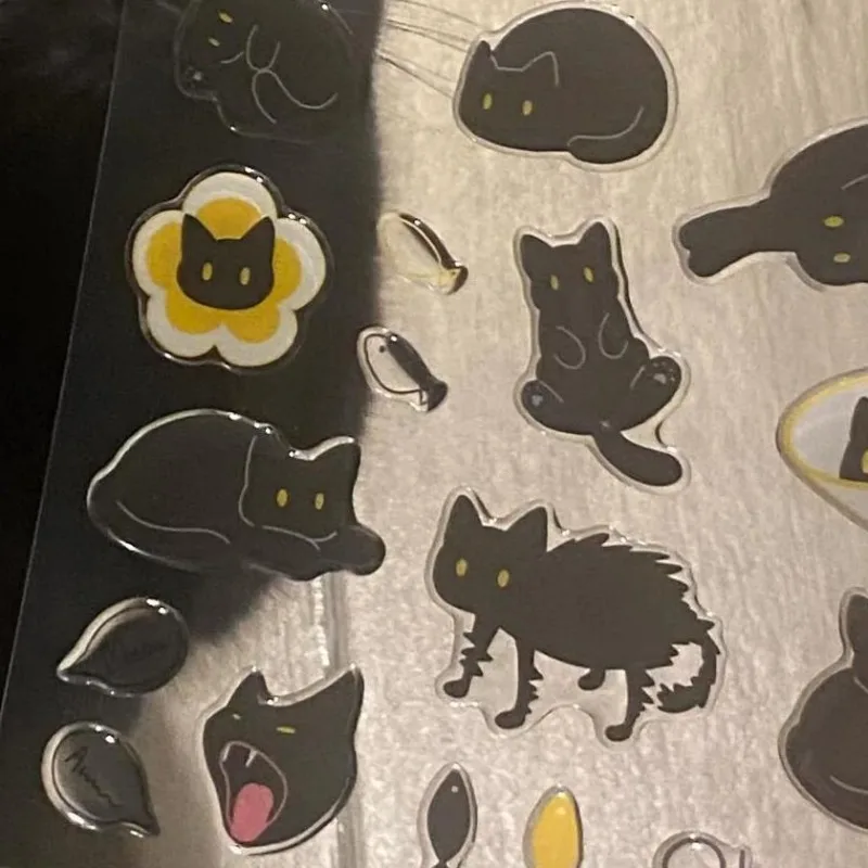 

Funny Black Kitten Jelly Stickers Cute Gel Phone Case Decals INS Cartoon Aesthetic Cartoon Cat Stickers Removable Decorations