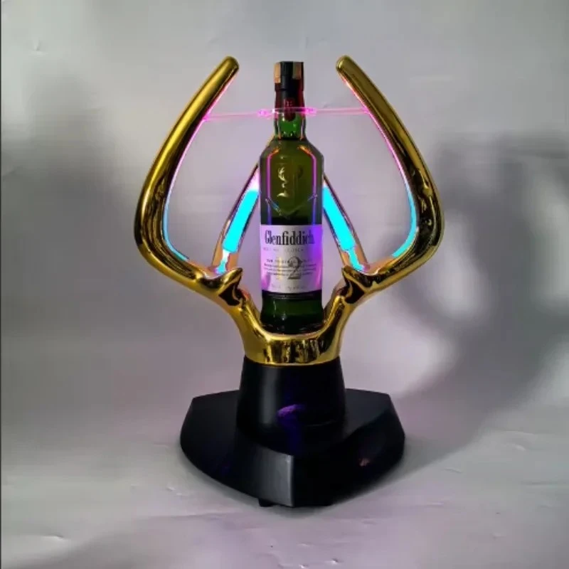 LED Colorful Light Whiskey Wine Stand Golden Antlers Bar Accessory Set including Sparkling Champagne Spades Beverage Parties