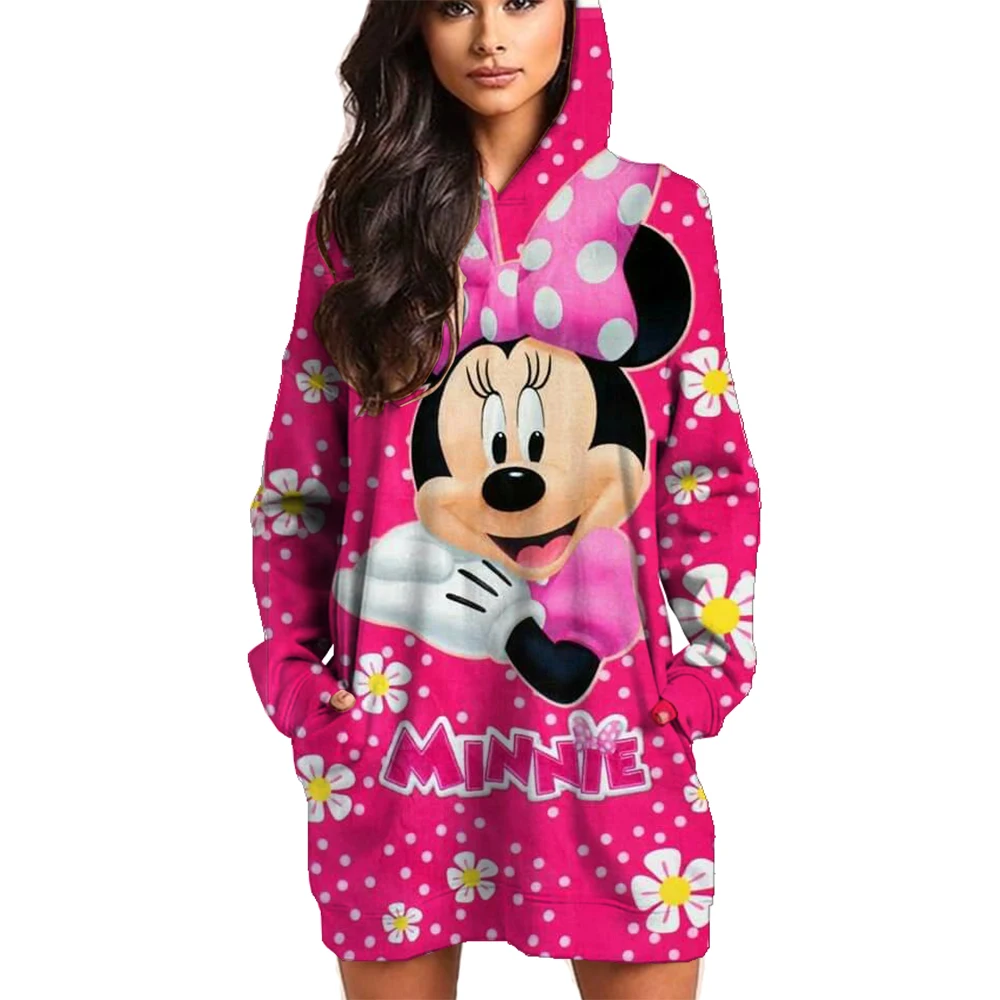 Street Women Sweatshirts Disney Minnie Mickey Mouse print Hoodies Crewneck Loose Pullover Female Tops Clothes Dress