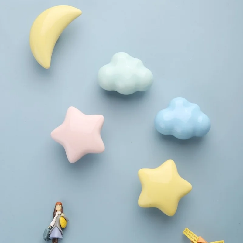 Cartoon Children Room Ceramic Cabinet Knobs Moon Star Wardrobe Handle Garden Door Handle Cabinet Handles for Kids Drawer Knobs