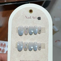 10Pcs Short Almond Handmade Press on Nails Fake Nails with Heart Decoration Wearable Stick-on Nails False Nail Накладные Ногти