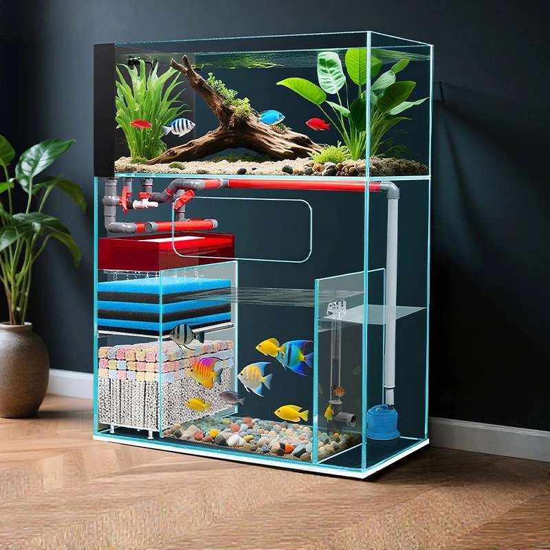 Wholesale double-layer floor-standing smart aquarium filtration and oxygenation integrated square modern fish tank