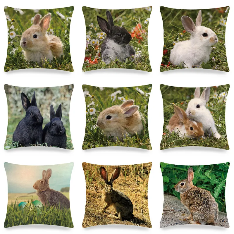 Grassland Rabbits Scenery Digital printing short plush pillow covers decorative for car sofa office cushion cover home goods